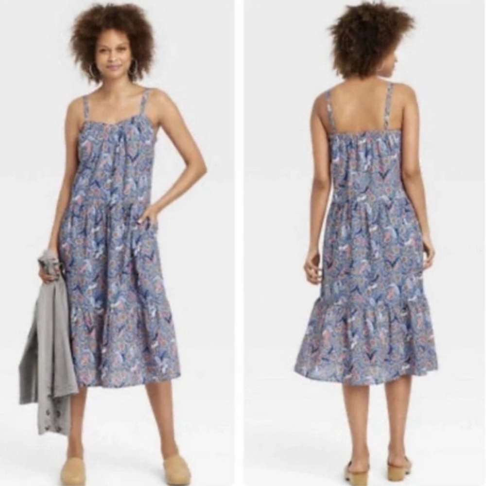 Knox Rose Pleated Midi Sundress in Blue and Orange